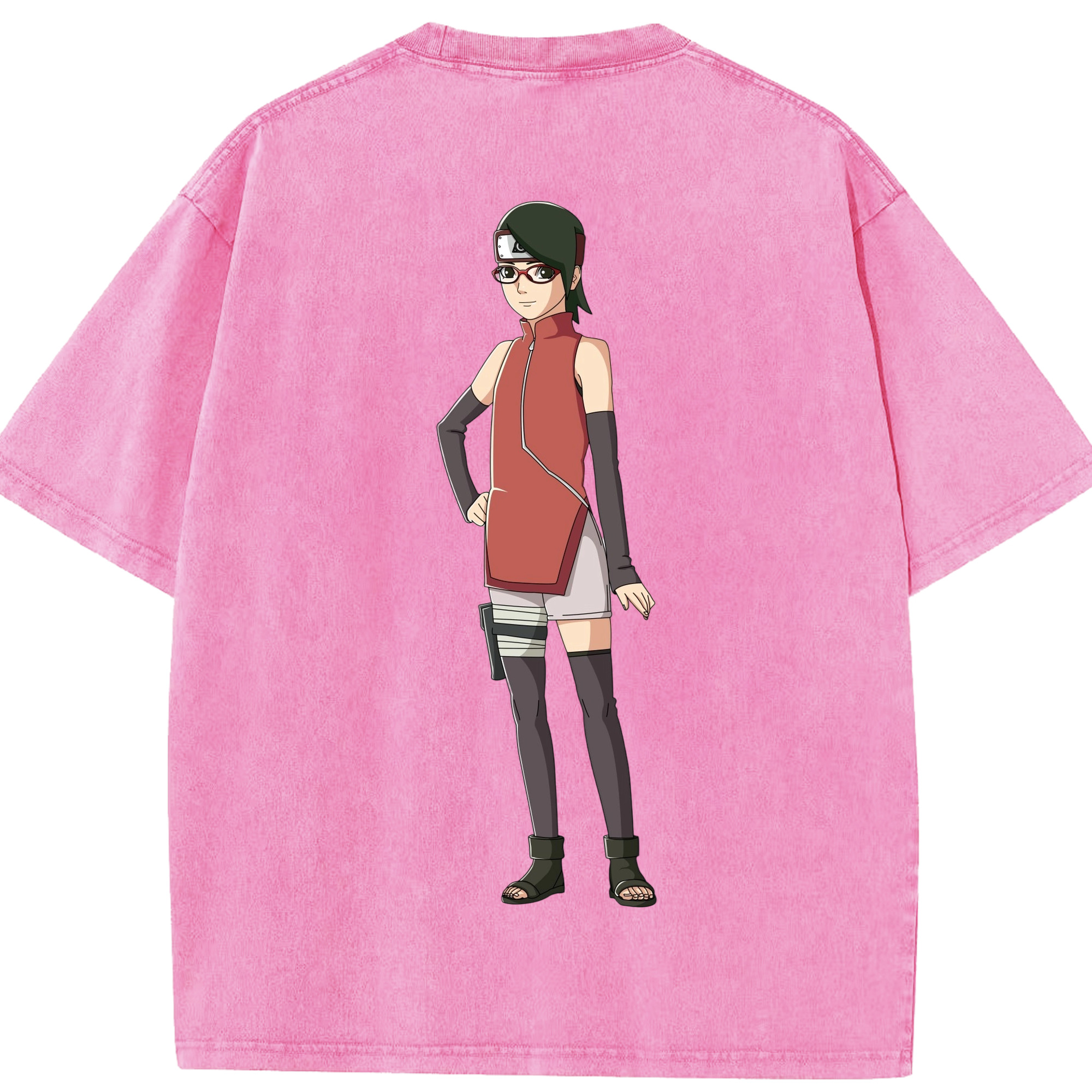 （画像用） NARUTO -ナルト- うちは サラダ Uchiha Sarada 綿100% ヴィンテージ風 半袖Tシャツ（背面プリント）